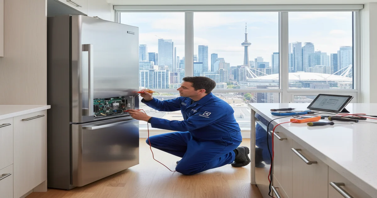 Professional appliance repair technician servicing household appliances