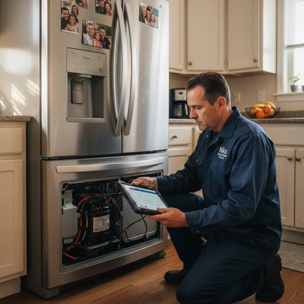 LG refrigerator repair in Toronto - technician inspecting linear compressor