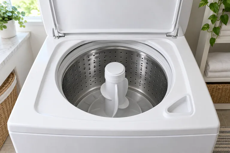 Top-loading washing machine with its lid open — illustrative photo