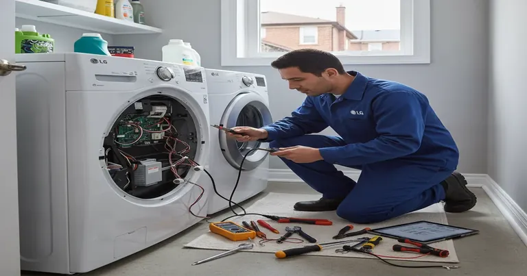 Professional appliance repair technician servicing household appliances
